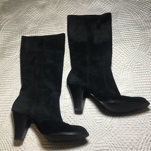 Alfani Porter Black Slouchy Suede Leather Block Heel Boots Size 8.5 MSRP$149 EUC